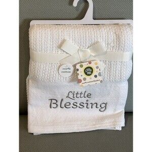 Little Me Baby Blanket White Cotton Knit Embroidered Little Blessings Baby Gift